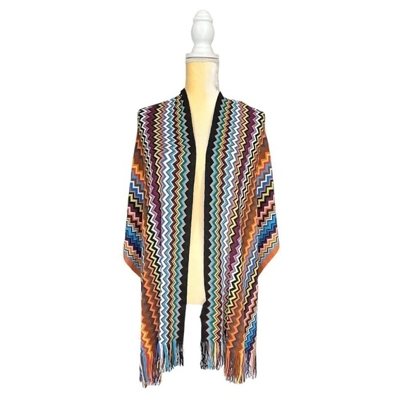 Missoni Scarpia Knit Scarf 18” x 79”Wool Blend Zigzag Multicolor Chevron New NWT - Picture 2 of 9